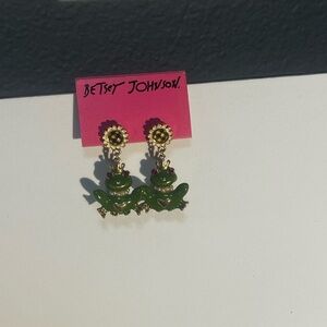 Betsey Johnson Playful Green Frog Earrings